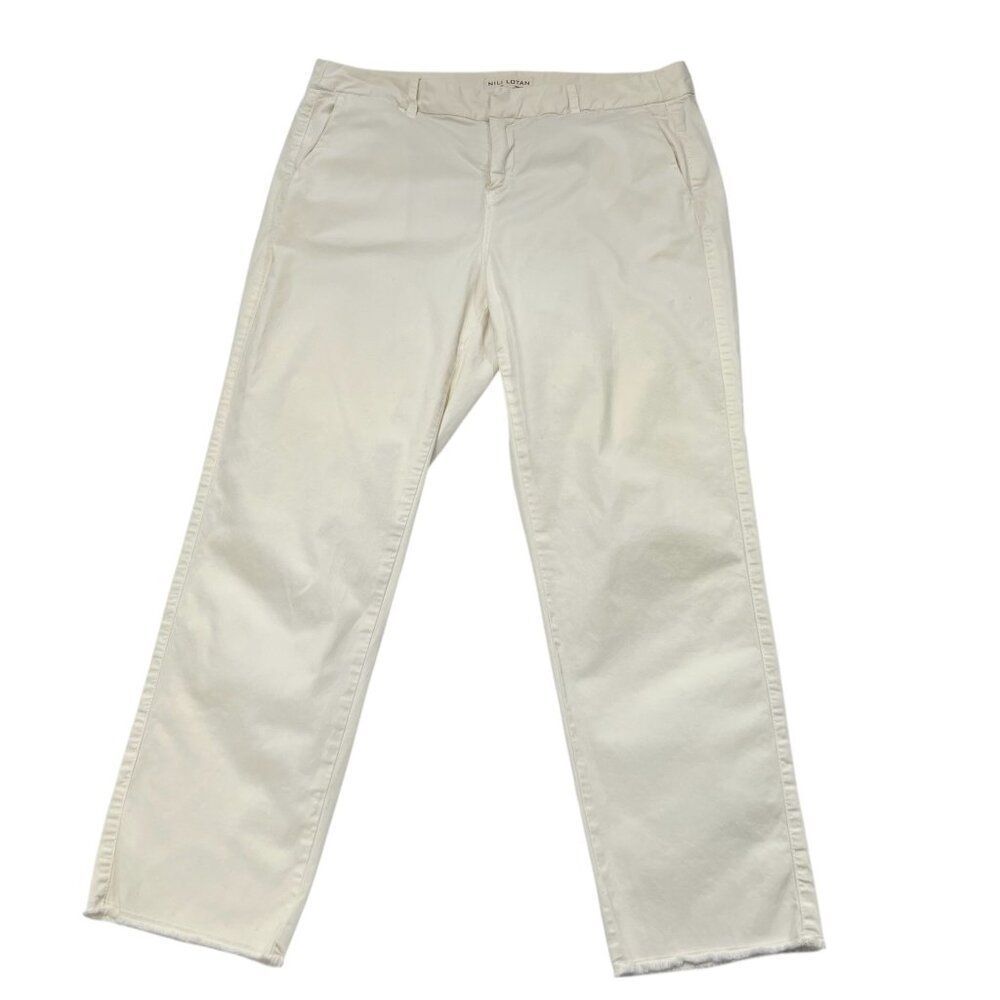 Nili Lotan Women's East Hampton Raw Hem Straight Leg Pants in Eggshell Size 10